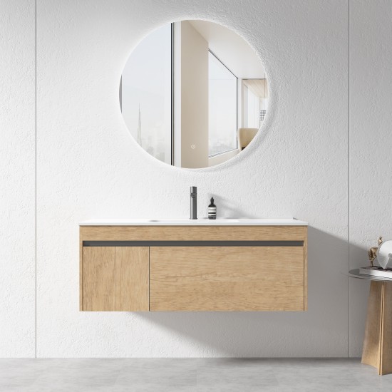 BC13 1200X460X460MM PLYWOOD WALL HUNG VANITY - LIGHT OAK WITH CERAMIC TOP